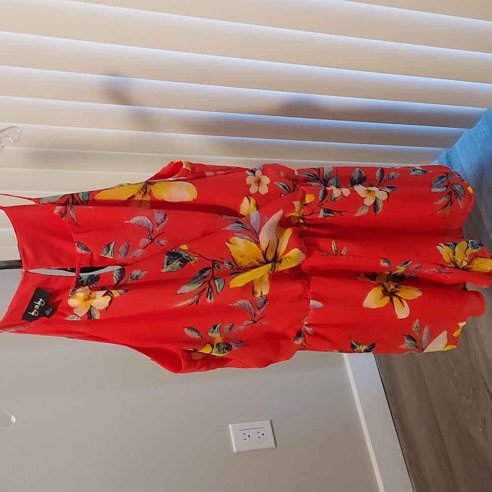 by&by orange floral romper XL